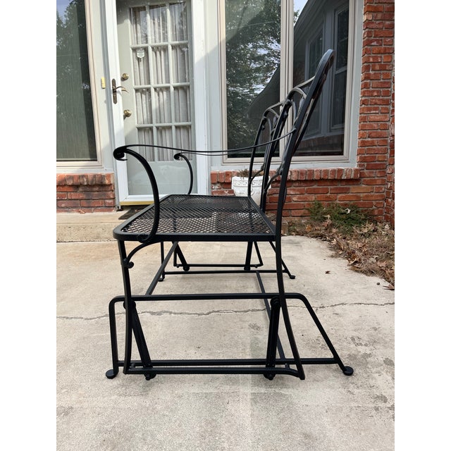 Metal Wrought Iron Glider Bench & Cantilever Chair - Set of 2 For Sale - Image 7 of 12
