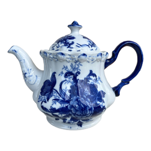 Vintage Ceramic Floral Blue & White Tea Pot