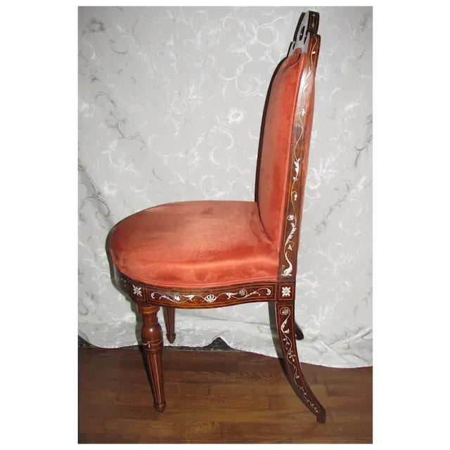 Brown Set of Four 4 Antique Italian Inlaid Rosewood Side Chairs Circa 1830 For Sale - Image 8 of 12