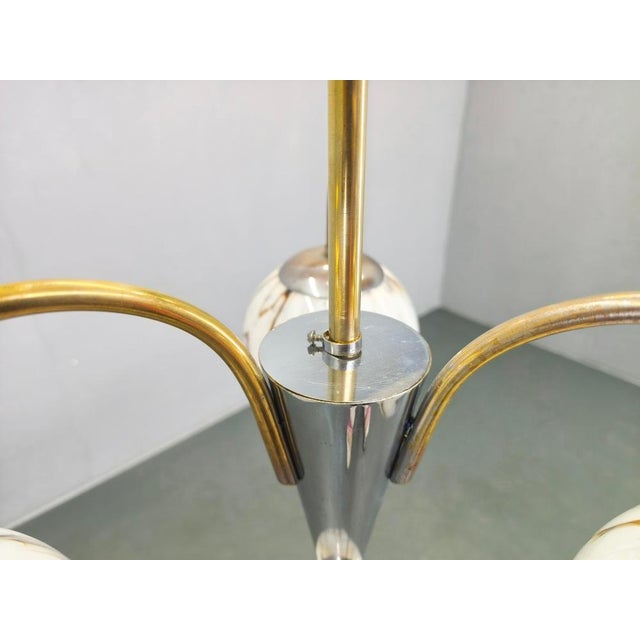 Metal Art Deco Chandelier in Marble, Glass, Brass & Chrome, 1930s For Sale - Image 7 of 14