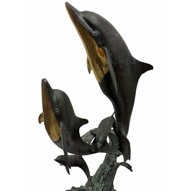 Vintage Spi Brass Dolphin Pod Family Sculpture on Marble Base For Sale - Image 4 of 8