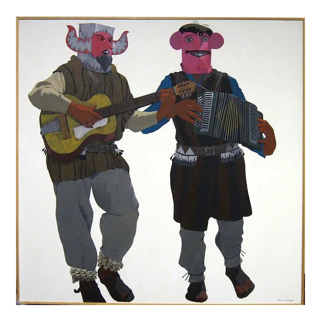 Louis De Mayo "Chapayeka Musicians" Figurative Folk Original Painting on Canvas For Sale