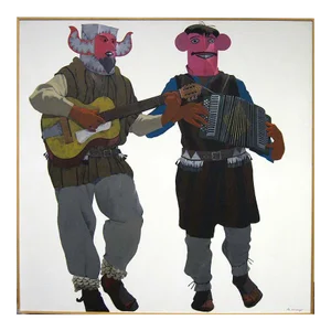Louis De Mayo "Chapayeka Musicians" Figurative Folk Original Painting on Canvas