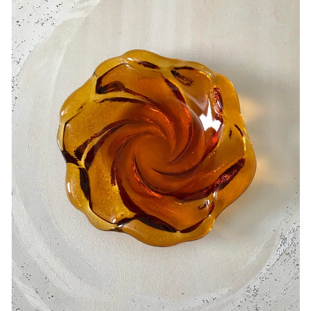 Vintage Mid Century Modern Amber Flower Shaped Glass Bowl Chairish