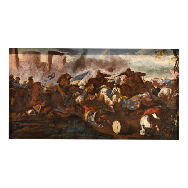 Antonio Calza, Battle Knights Landscape, 1700, Oil on Canvas For Sale