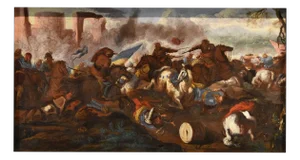 Antonio Calza, Battle Knights Landscape, 1700, Oil on Canvas