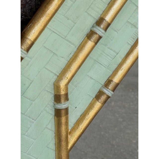 1980s Octagonal Parcel Gilt & Pistachio Faux Bamboo Mirror by Turtle and Cran For Sale - Image 12 of 12