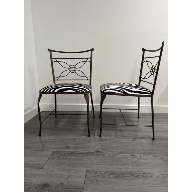 Iron Chairs in Zebra Print Velvet by Rene Prou, 1940s, Set of 2 For Sale - Image 3 of 9