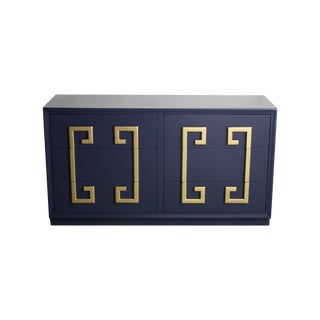 Hollywood Regency Navy & Gold Six-Drawer Dresser For Sale