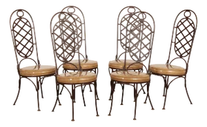 Creative Metal Products Set of Six Wrought Iron Lattice Dining Chairs