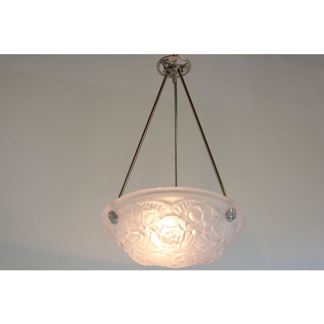 Gorgeous & timeless! This French Art Deco pendant by David Gueron Degue 1930. Marvelous white frosted glass shade with...