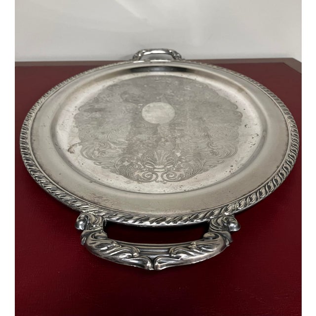 Mid-Century Oneida Silver-Plated 25" Grand Oval Butler’s Tray With Etched Victorian Scroll For Sale In Milwaukee - Image 6 of 18