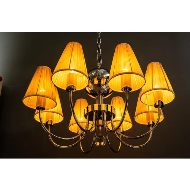 Art Deco Nickel-Plated Chandelier with Fabric Shades, Vienna, 1920s For Sale - Image 13 of 18
