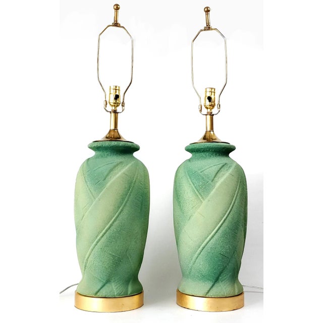 Modern Lamp Pair Green Palm Tree Leaves For Sale - Image 3 of 12