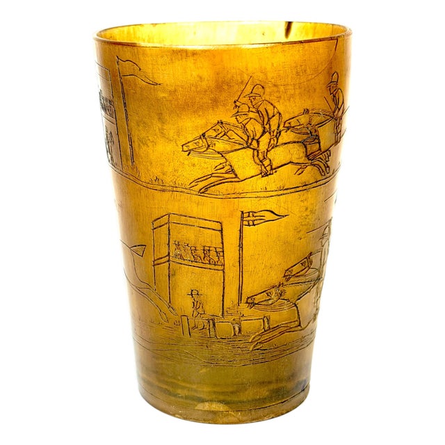 English Georgian Sporting Cow Horn Beaker, Continuous Steeplechase Race For Sale