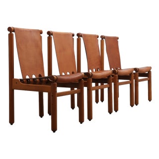 Vintage Walnut and Leather Chairs by Ilmari Tapiovaara for La Permanente, 1960s, Set of 4 For Sale
