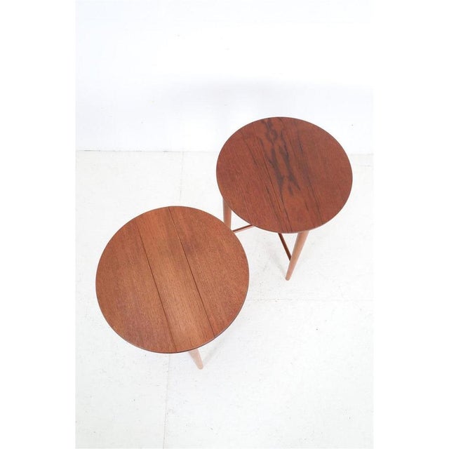 Mid-Century Modern Danish Teak Folding Side Tables attributed to Carlo Jensen for Poul Hundevad, 1960s, Set of 2 For Sale - Image 3 of 17