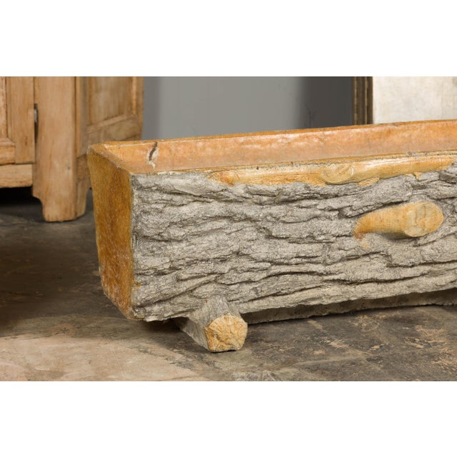 Rustic Pair of Faux Bois Midcentury Trough Shaped Concrete Planters, circa 1930 For Sale - Image 11 of 12