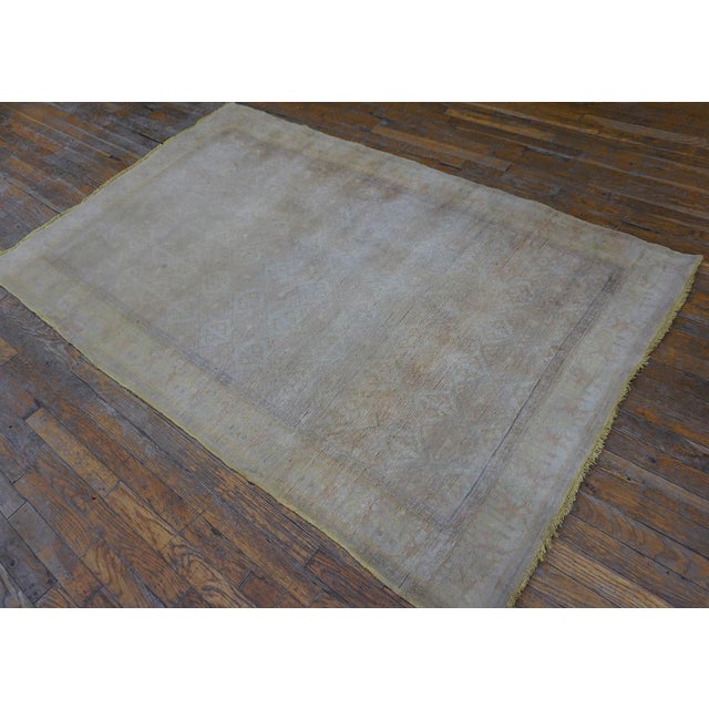 1930s Ivory Plaid Solid Antique Cotton Agra Rug 4' X 6'8" Handknotted Wool Carpet For Sale - Image 9 of 18
