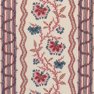 Schumacher Parvati Floral Stripe Fabric In Vermillion