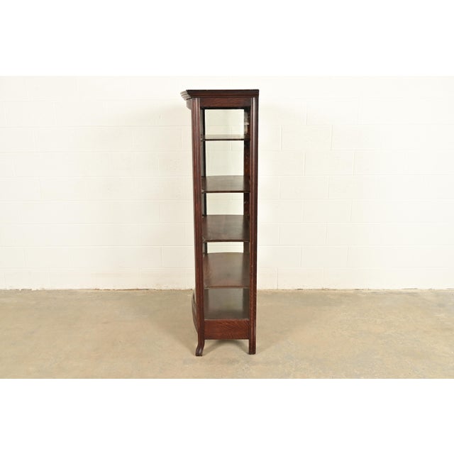 Berkey & Gay Antique Victorian Carved Oak Curved Glass Bookcase or Display Cabinet, Circa 1900 For Sale - Image 10 of 13