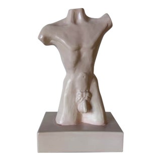 1980s Vintage Margos Male Nude Torso Figurative Ceramic Sculpture For Sale