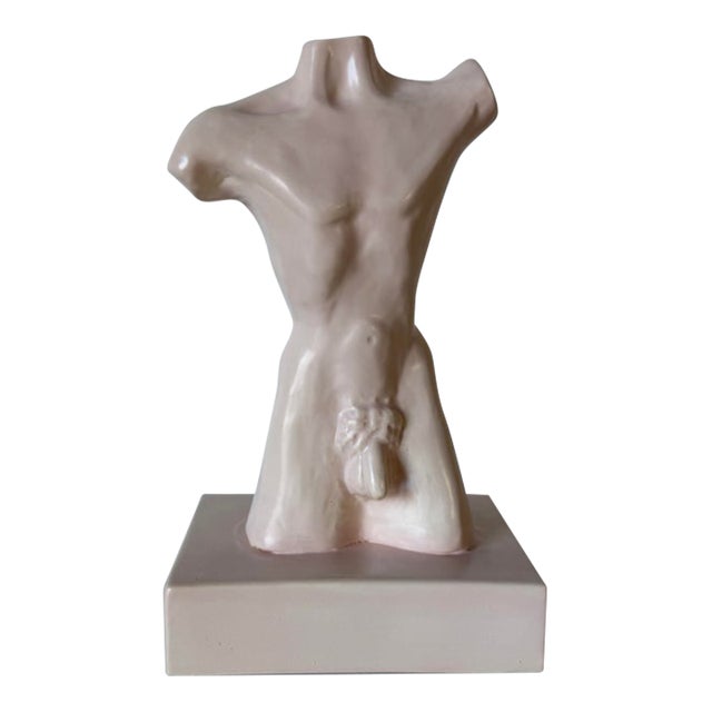 1980s Vintage Margos Male Nude Torso Figurative Ceramic Sculpture For Sale