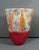 A large handmade Lithuanian art glass vase by Glass Nuvo, with a bold contemporary silhouette and vivid multicolor...