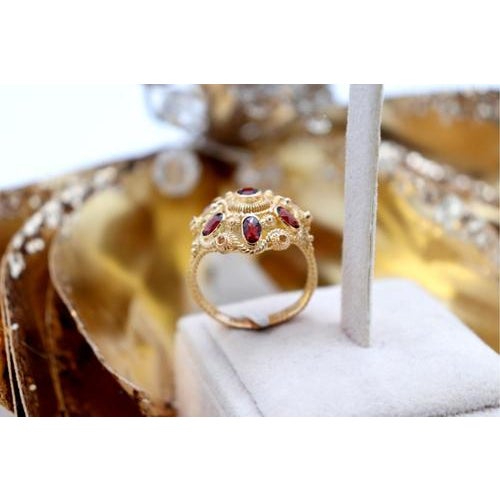 Gold Ring with Reliefs and Seven Encrusted Stones For Sale - Image 6 of 7