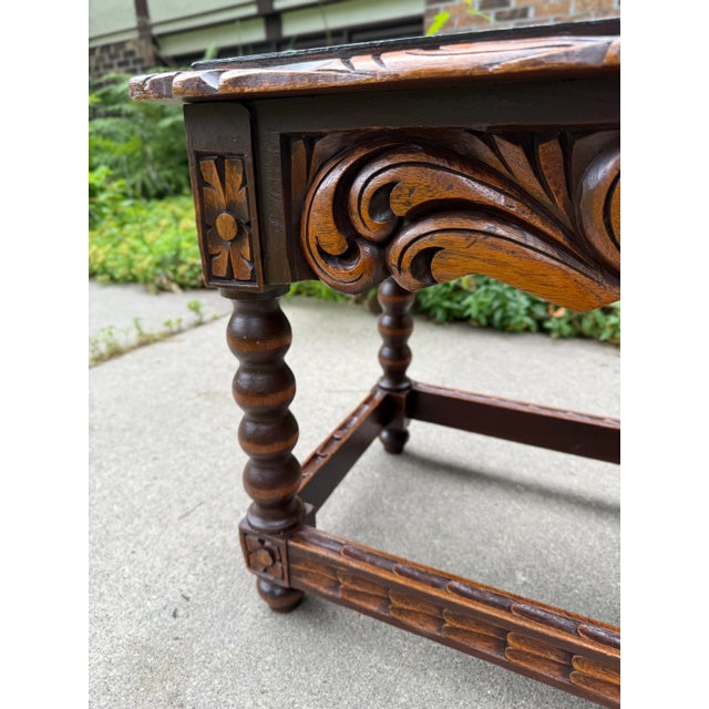 Cinnamon Spanish Baroque Carved Wood Arts & Crafts Hall Bench Seat For Sale - Image 8 of 16