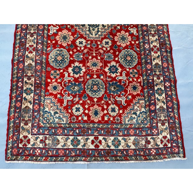Persian Red Persian Karaja Medallion Hand-Knotted Wool Rug - 4'0" X 7'2" For Sale - Image 3 of 12