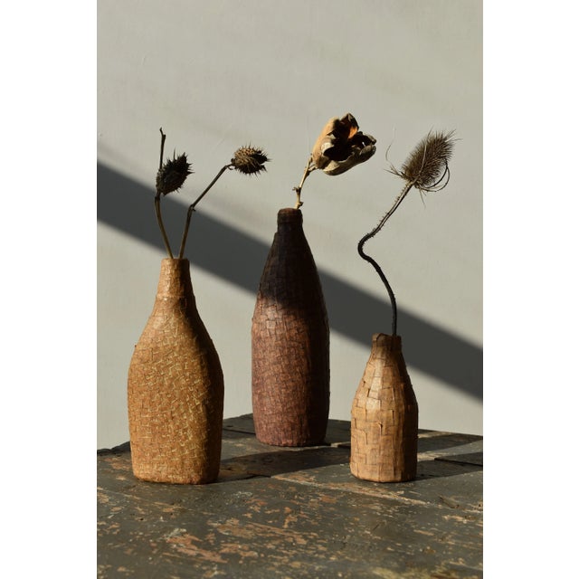 Vintage Folk Art Decoupage Masking Tape Bottles, a Trio, Circa 1960s For Sale - Image 4 of 12