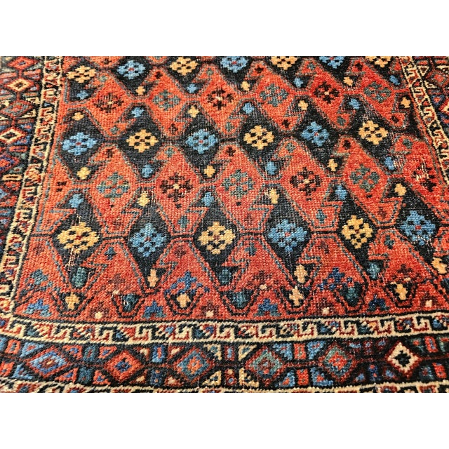 Vintage Persian Kurdish Saddlebag Bagface, Handwoven Tribal Art, Burgundy & Navy, 2’ X 2’ For Sale - Image 9 of 10