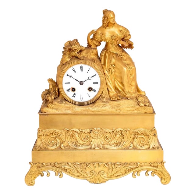 Restauration Gilt Metal Figural Clock For Sale