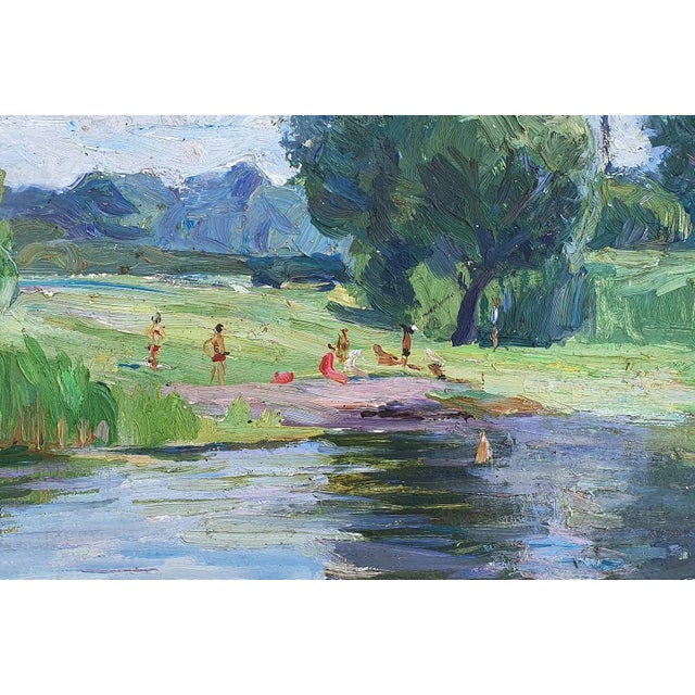 1970s Impressionism River Landscape Painting, Original Ukrainian Art 50-73,5 For Sale - Image 4 of 6