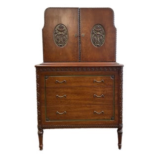 Vintage 1930s Cabinet With Green and Brass Accents - Art Deco/French For Sale