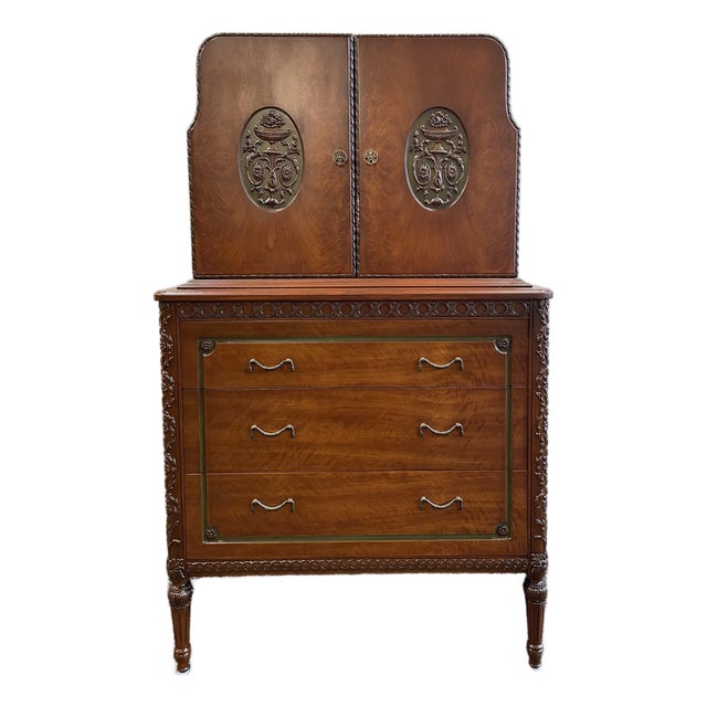 Vintage 1930s Cabinet With Green and Brass Accents - Art Deco/French For Sale