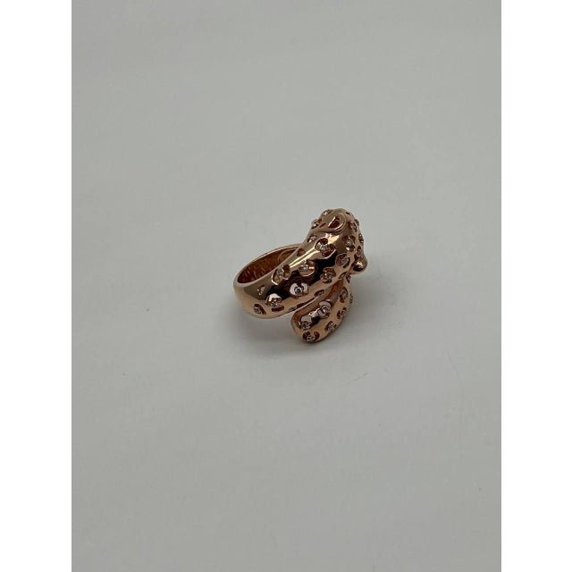 Modern Leopard Jaguar Panther Lion Diamond Emerald 14k Rose Gold Statement Animal Ring, Size 7 For Sale - Image 3 of 14