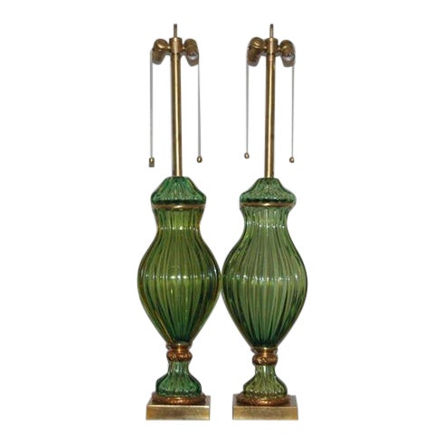 Marbro Murano Glass Lamps Green For Sale