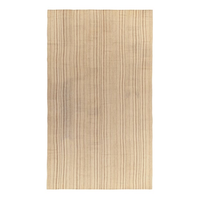 1950s Vintage Kilim Rug in Beige, Brown Panel Style, Striped Patterns For Sale In New York - Image 6 of 6
