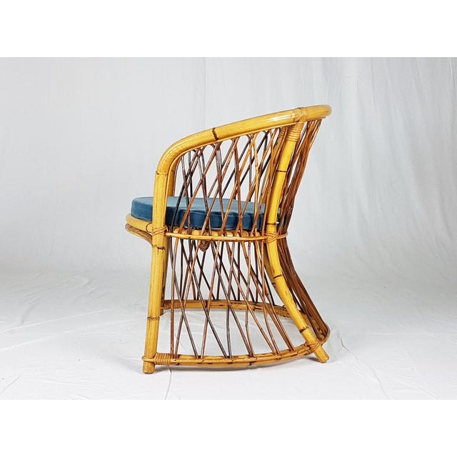Wood Rush, Rattan and Blue Velvet Armchair, 1960s For Sale - Image 7 of 13
