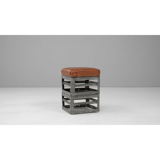 Mid 20th Century 20th Century Czechia Metal Stool With Leather Seat For Sale - Image 5 of 18