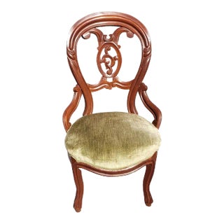 Victorian Antique Mahogany Carved Balloon Back Upholstered Seat Chair For Sale