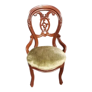 Victorian Antique Mahogany Carved Balloon Back Upholstered Seat Chair