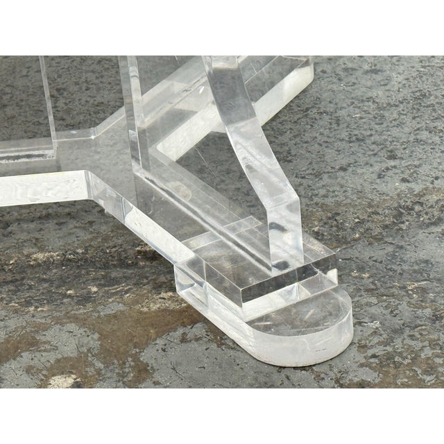 Bespoke Round White Caesarstone Top + Lucite Pedestal Base, 42 Inches For Sale - Image 10 of 12