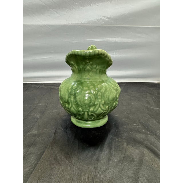 Vintage Mid Century Modern Camark Pottery Sage Green Ornate Pitcher 6" For Sale - Image 4 of 10