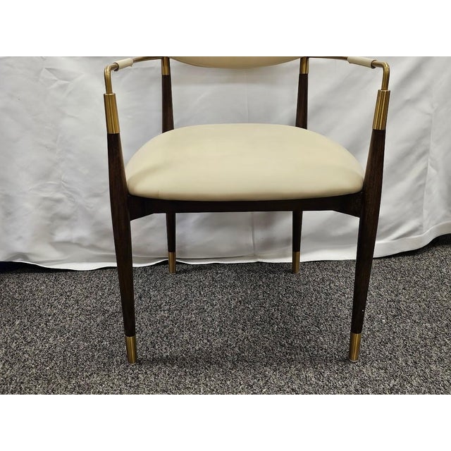 Interlude Home "Cidra" Armchair – Walnut, Satin Brass & Cream Latte Vegan Leather For Sale In Portland, ME - Image 6 of 9