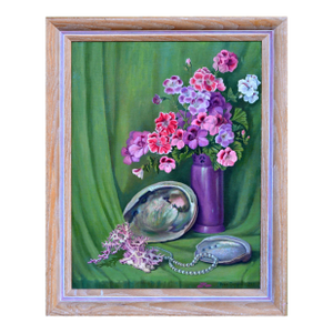 Geranium and Abalone Shell Still Life by Rose Campbell