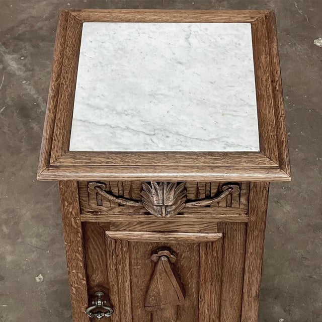 Wood Rustic Antique Neoclassical Marble Top Nightstand ~ Pedestal For Sale - Image 7 of 18
