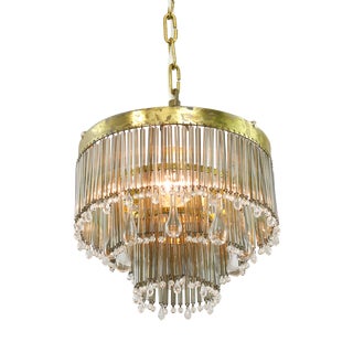 Mid-Century Modern Teardrop Three-Tier Pendant Light in Brass and Crystal, 19560s For Sale
